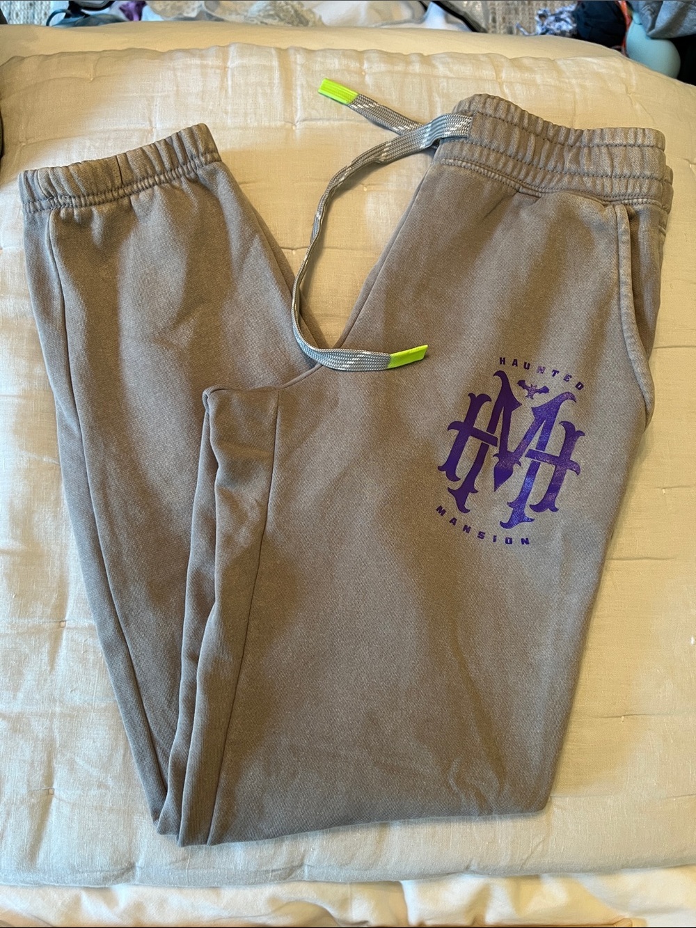 Disney Grey Haunted Mansion Jogger Sweatpants with Purple Logo